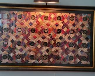 Amazing early 1800s new england silk quilt with UV protectant frame.