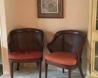 UPHOLSTERED CANE BACK CHAIRS