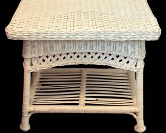 White Wicker Side Table