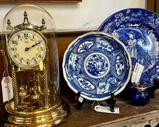 Kundo 400 Day Anniversary Clock, Japanese Arita Signed Blue/White Porcelain Dish, Antique Wedgewood Month of April Plate