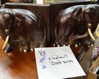 Carved wood Elephant bookends 