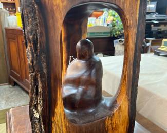 Freeform Abstract Enshrined Buddha Carved Wood Sculpture 