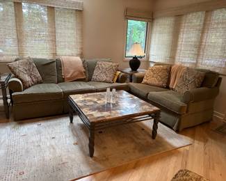 Sofa, Love Seat, Coffee & Side Tables, Pair of Lamps