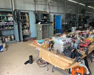 MECHANICS TOOLS OF ALL TYPES. LOTS OF WELDING EQUIPMENT.