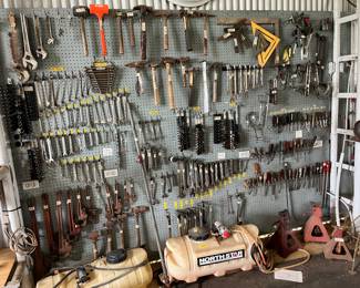 HUGE PEGBOARD WITH WRENCHES, HAMMERS, SCREWDRIVERS