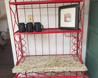 red iron bakers rack w granite
