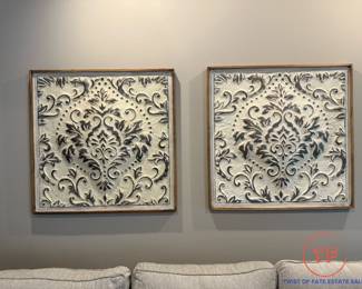 Distressed Cream Damask Metal Wall Art