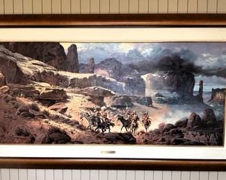 BUY IT NOW! $975.00. Maher Morcos. "Scouting the Canyon" Oil on Canvas, Born 1947, 25" x 54"-Framed 35 1/2" x 65"