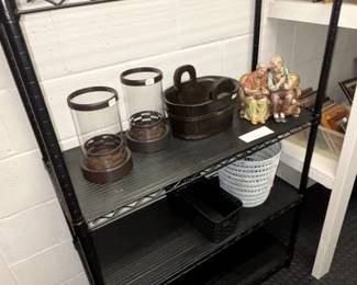 Metal shelf and decor.