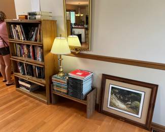 Oak barrister book case and books