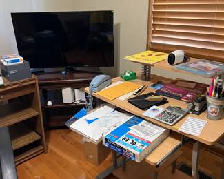 TV, office supplies and table