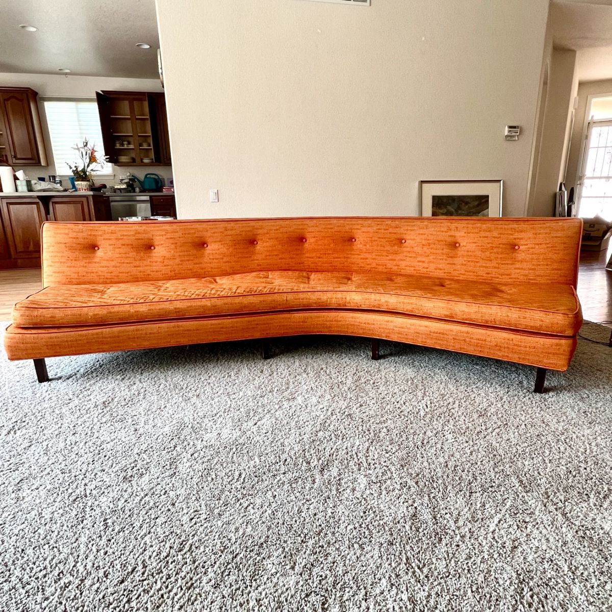 Vintage Retro Original Harry Probber Sofa in Textured Orange Fabric (Reupholstered)