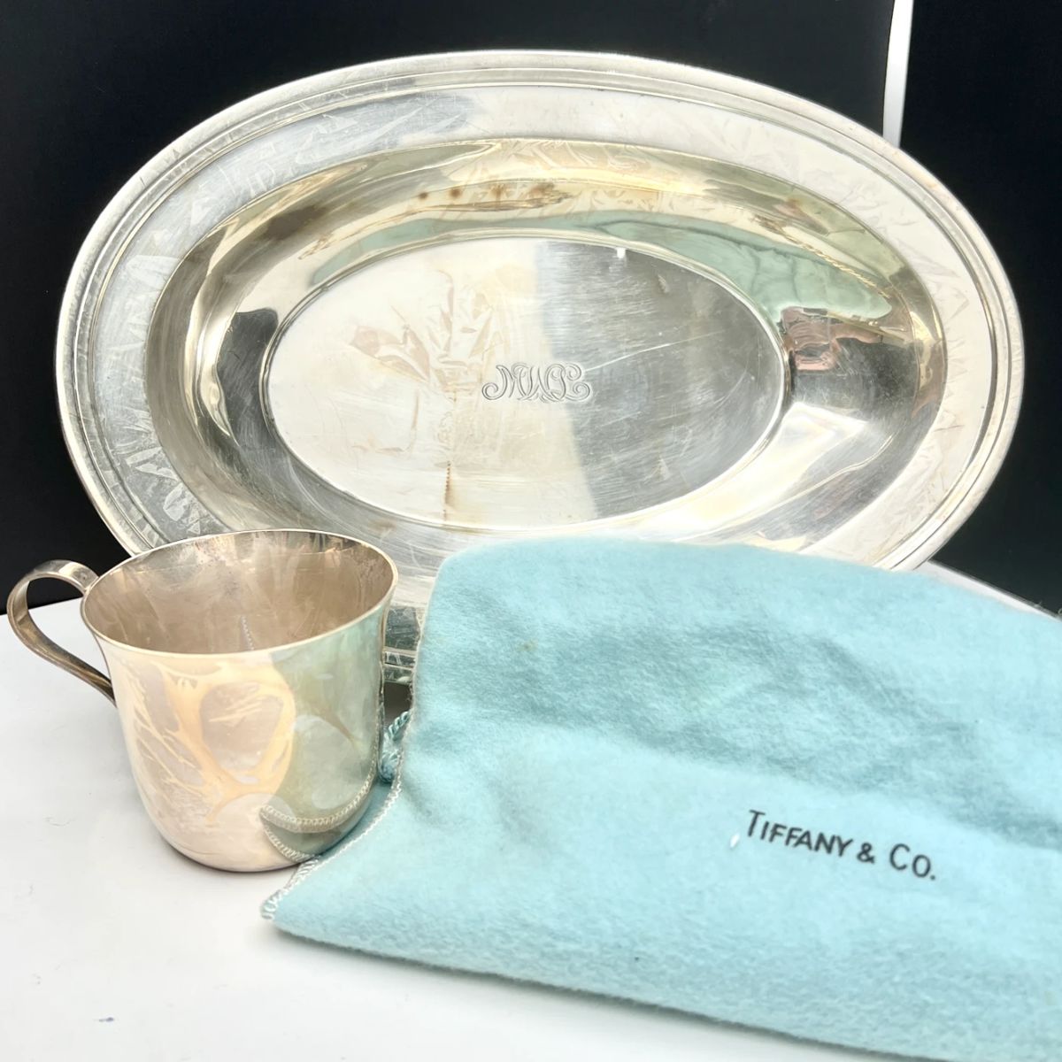  Tiffany & Co. Sterling Silver Serving Oval Serving Bowl ( 925-1000) and Small Cup Set (23498)- 454gr