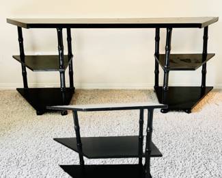 Stylish console table with three shelves on each side black finish and matching side table