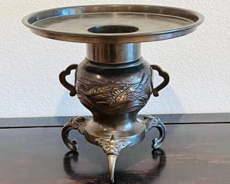 Antique Bronze Usubata Vase- Japanese Three-Legged Traditional Ikebana Flower Vase