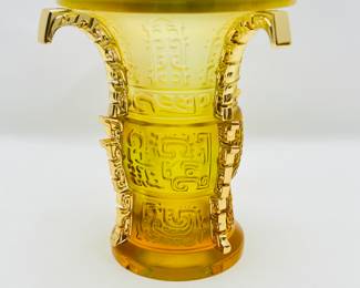 Lot #62 - LIULI Crystal Feng Shui Wealth Vase with Gold Accents