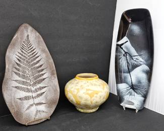 Art Glass Trays Plus a crystalline glazed ceramic vase, All Stunning to the Eye!