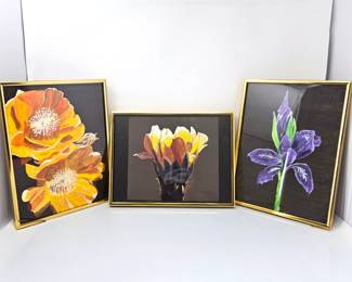 Lot #21 - Three Floral Original Art Pieces on Canvas, Framed under Glass
