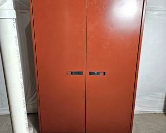 Vintage 1970's Metal Storage Locker - Dark Orange - Well Made, Sturdy: 36"W x 15"D x 53"T