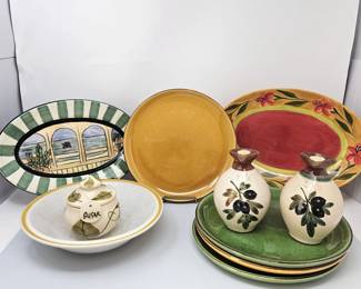 Colorful Ceramic Dishware Set with Olive Oil Cruets and Sugar Bowl