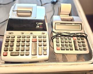 Set of Two Large Desktop Calculators with Paper Feed - LARGE Canon MP11DX and Casio HR100TM