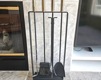 Lot #15 - Vintage Mid-Century Modern Fireplace Tool Set – Brass & Wrought Iron (4-Piece)