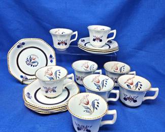 Vintage Adams England Tea Cup & Saucer Set Hand Painted Light Blue w/ Floral Tulip Pattern & Gold Trim