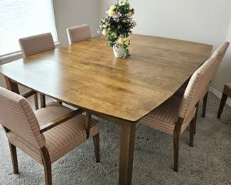 Stylish Solid Wood Dining Table Set with Upholstered Chairs, Includes 2 Leaves- 2009 Set - Great Condition!