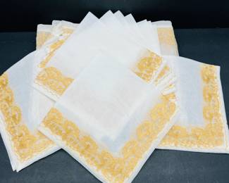 Vintage Decorative Table Napkins with intricate golden embroidery on a white background