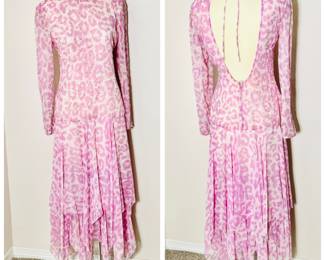 Pink Leopard Print Dress with open back- Size small