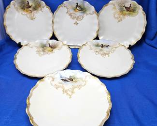 Antique Limoges T&V Game Bird Plates Set of 6 Hand Painted w/ Gold Gilt - Ovington Bros France