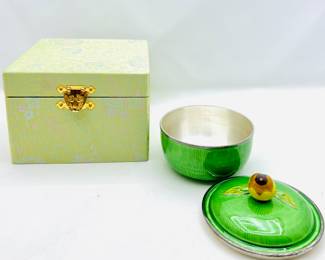 999 Silver Korean Enameled Bowl with Lid inside a Presentation Box