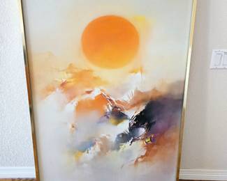 - Original Art - Painting on Canvas 1979 Abstract Mountainous Landscape Signed by artist J.H Leming (Large!)