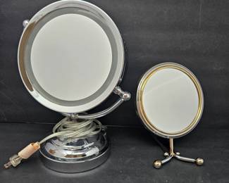 Set of Two Vanity Mirrors, One Electric, one Adjustable Hand Mirror- Both with Magnifying Side