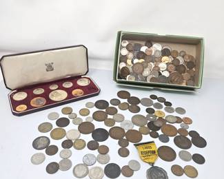 Lot #216 - Lot of Global Coins - British 1953 Partial Royal Mint Set and Many More!