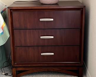 Modern Pair of Like New Nightstands - Bassett "Madison Ave" in Cabernet Cherry Finish