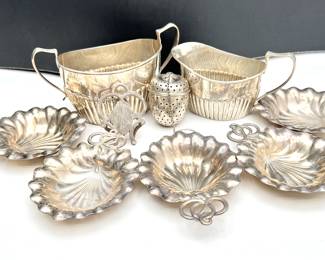 Sterling Silver Black Starr & Frost Gorham Miniature Dish Set, Creamer and Sugar Bowl 346gr