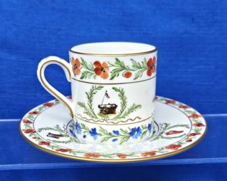 Tiffany & Co Private Stock Demitasse Cup & Saucer Set Hand Painted France Liberty Cannon Masonic LE 07/308