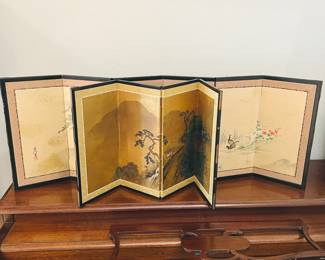 Set of Two Antique Japanese Folding Screens- Handcrafted 6 and 4 Panel Byōbu Traditional Screens
