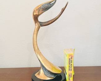 1970s Bronze Abstract Ballerina Statue Sculpture - 20" Tall- Ethereal Dancer in Mid Dance Figurine (book for size)
