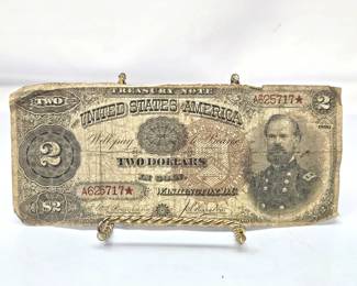 Lot #196 - 1890 $2 Treasury Note “McPherson” Large Size Brown Seal – Series 1890 U.S. Antique Currency - Circulated
