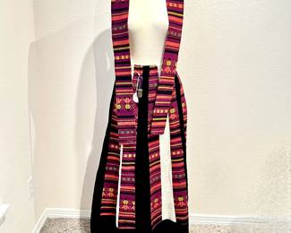 Vintage 1970s Chessa Davis Hippie Skirt with matching Belt/Scarf- Lace, Wool, and Velvet - small