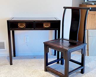 Chinese Ebonized Hardwood Desk & Chair