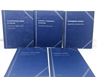 Lot #215 - Lot of 5 Whitman Coin Folders Washington Quarter, Standing Liberty, Mercury Dime, Buffalo & Jefferson Nickels