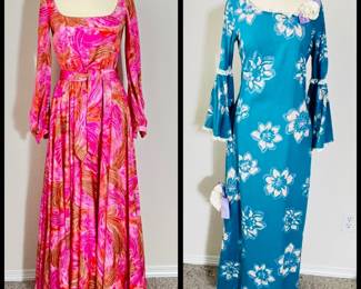 Two 1970s Maxi Dresses in Pink and Teal- Handmade Sz. Small