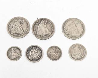 Lot #198 - Lot of 7 Seated Liberty Silver Coins – Quarters, Dimes & Half Dimes 1853-1882 Arrows & No Arrows