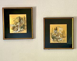 Vintage Framed Asian Landscape Art- Gold Artwork w/ Beautiful Landscapes
