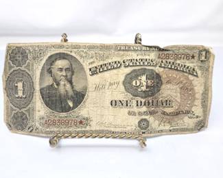 Lot #194 -1890 $1 Treasury Note “Stanton” Large Size Brown Seal Star Note Series 1890 United States Antique Currency Circulated
