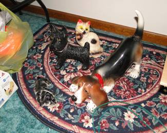 Cast iron door stops and a ceramic beagle