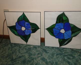 Pair of stained glass window items